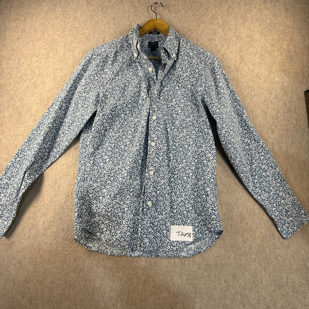 J.Crew Performance Mens Small Blue Floral Untucked Long Sleeve Button Down Shirt